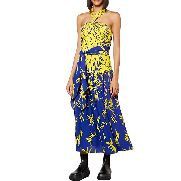 Proenza Schouler Women's Degrade Floral Halter Dress - Cobalt Mult Size M NEW - Picture 3 of 12